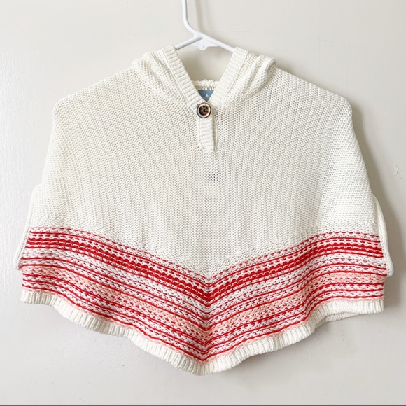 NEW with tags Baby Gap Knit Poncho Girls White\Red Size 4 - Picture 1 of 7